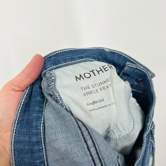 Mother The Stunner Ankle Fray Jeans in Graffiti Girl Button Fly Raw Hem - Picture 8 of 10